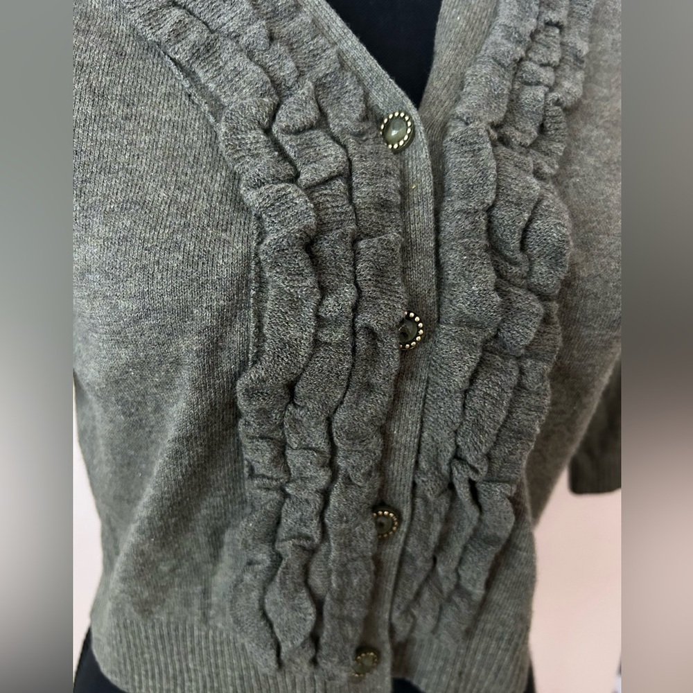 MOTH Goffered Front Ruffle Cardigan Cropped Sweater - Size S - Picture 2 of 8